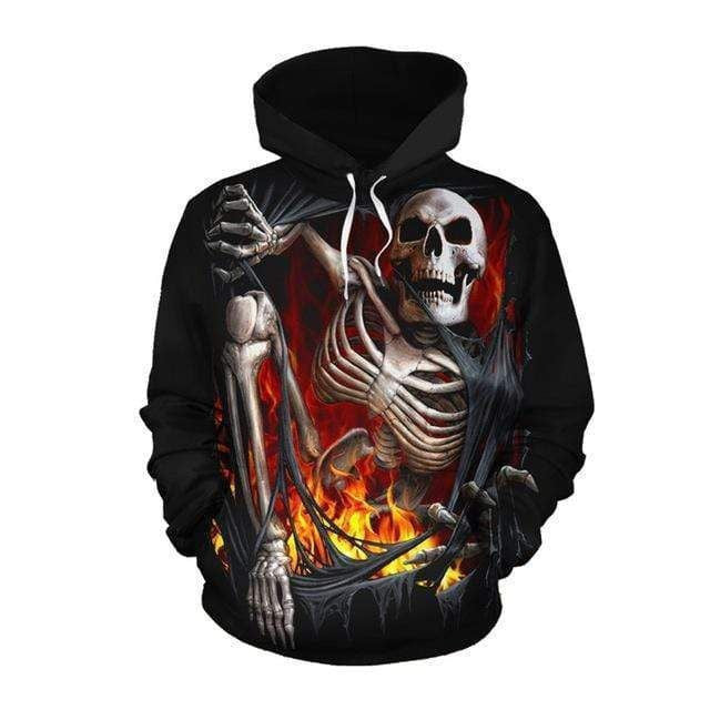Burning Skeleton Saving His Life Black 3d Hoodie Zip Hoodie