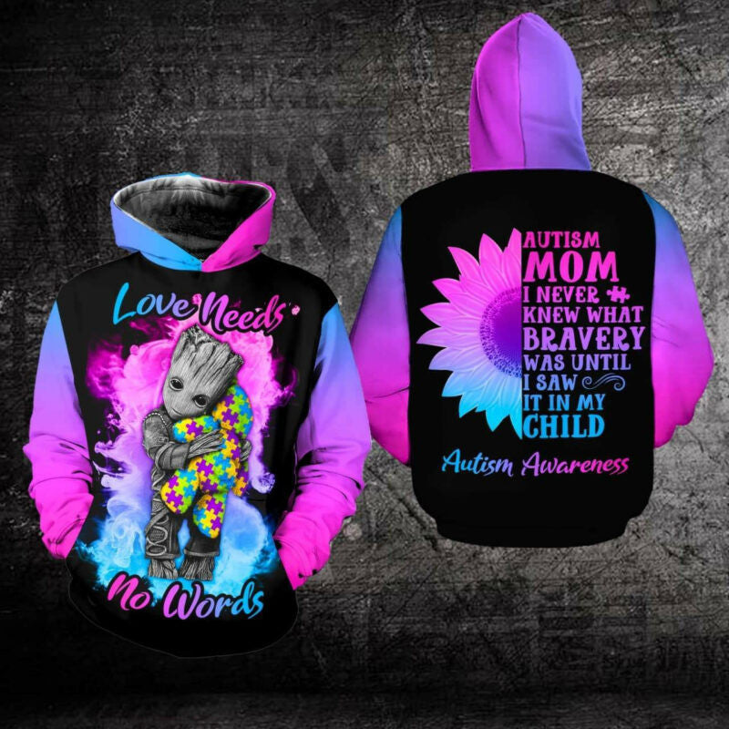 Autism Awareness Hoodie Love Needs No Words 3d Hoodie Zip Hoodie