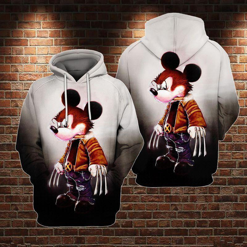 Mickey Mouse Hoodie Dn X-men Crossover Wolverine Logan 3d Hoodie Zip Hoodie