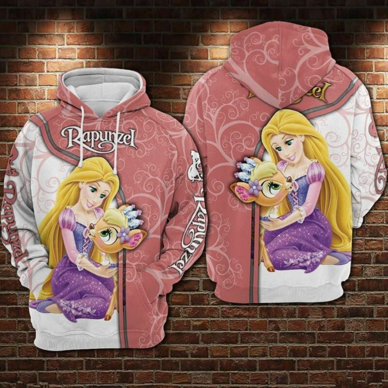 Rapunzel Over Print 3d Hoodie Zip Hoodie