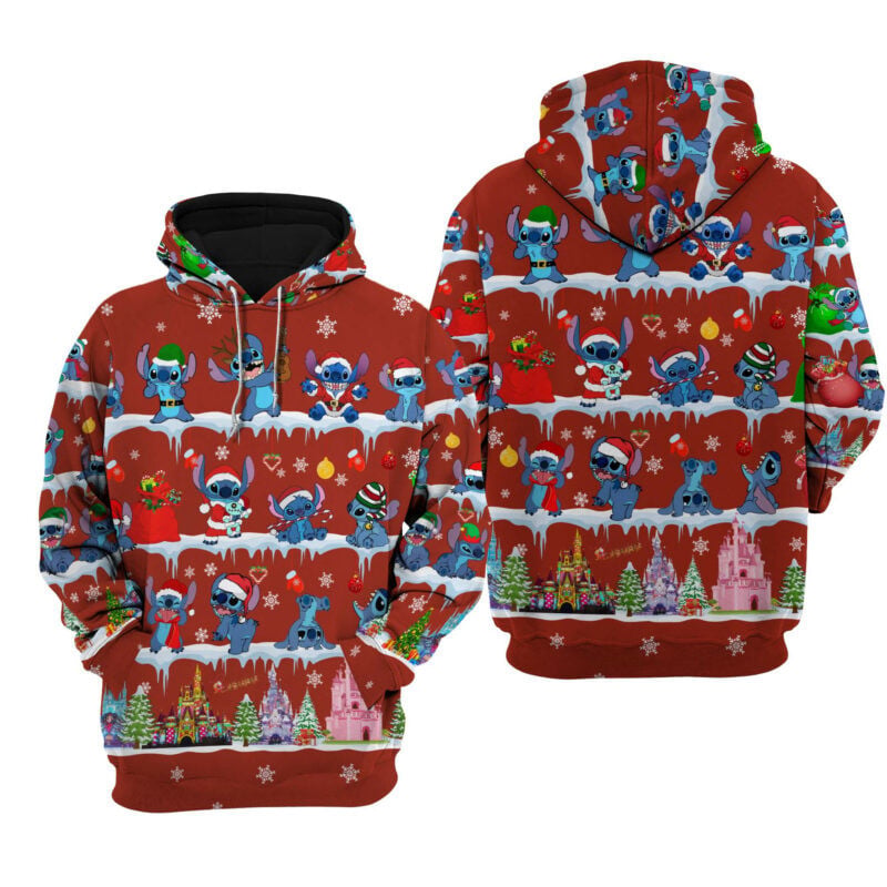 Disney Christmas Stitch Poses Pattern 3d Hoodie Zip Hoodie