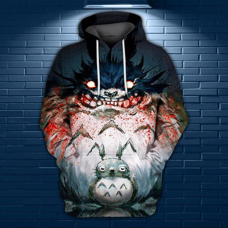 Halloween Horror Totoro Friends Studio Ghibli Over Print 3d Hoodie Zip Hoodie