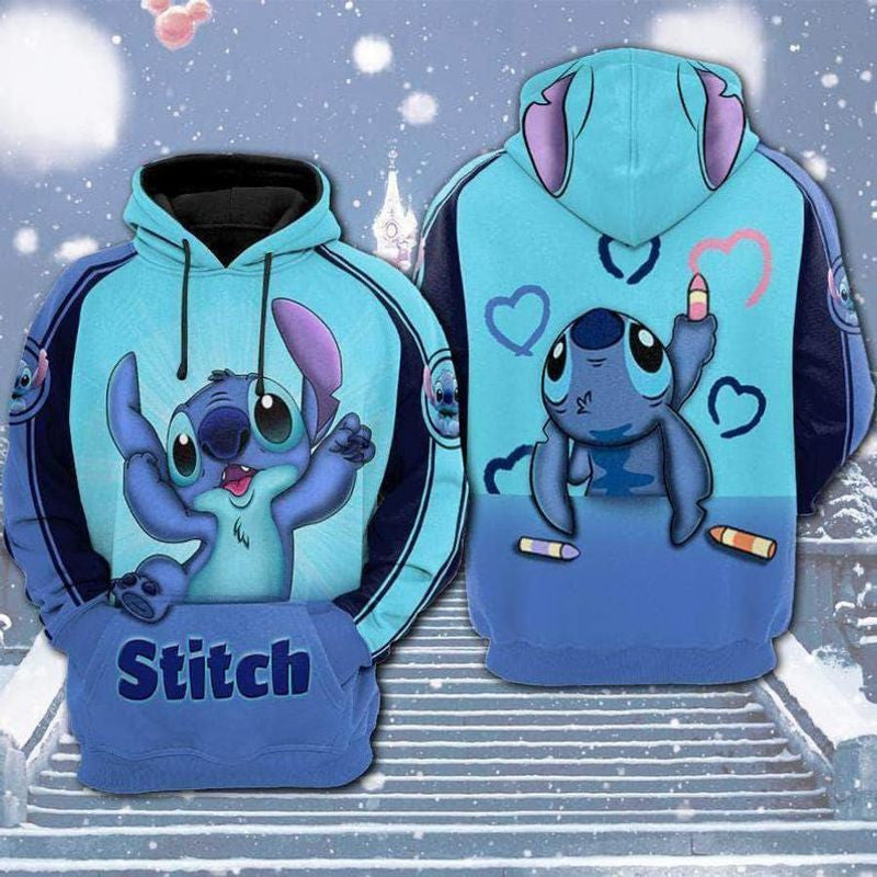 Stitch Disney Lilo And Stitch Over Print 3d Hoodie Zip Hoodie