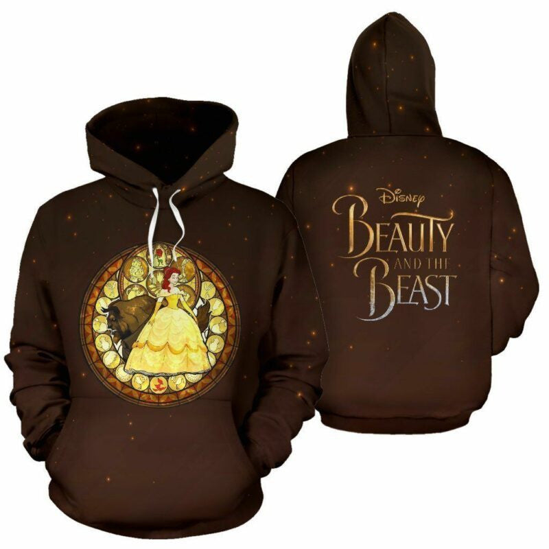 Beauty And The Beast Brown Over Print 3d Hoodie Zip Hoodie