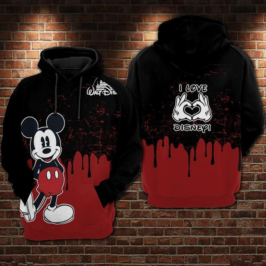 Mickey Mouse Movies Disney I Love Disney Over Print 3d Hoodie Zip Hoodie 387
