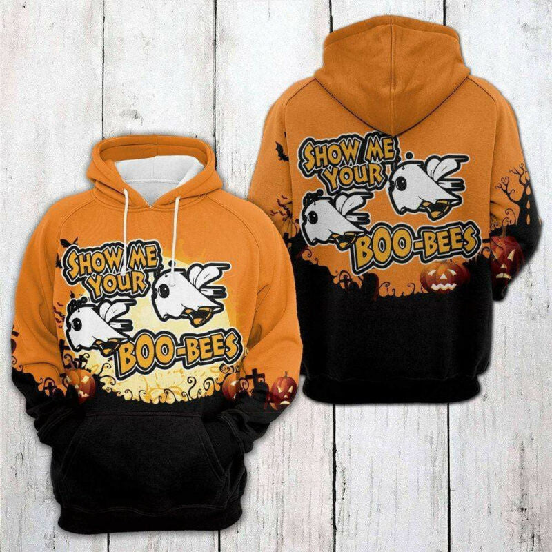 Halloween Hoodie Show Me Your Boo Bees Orange 3d Hoodie Zip Hoodie