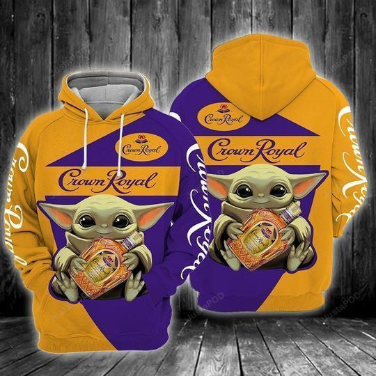 Baby Yoda Hug Crown Royal 3d All Over Print Hoodie, Zip-up Hoodie