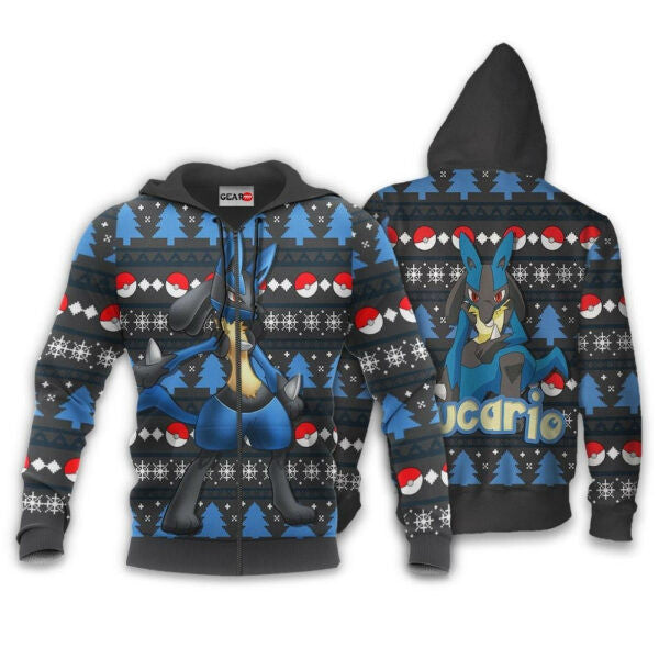 Lucario Anime Pokemon Manga Ugly Christmas Sweater 1k790 Fan Gift Stylist Unisex Cartoon Graphic Outfits Aop 3d Hoodie Zip Hoodie 278