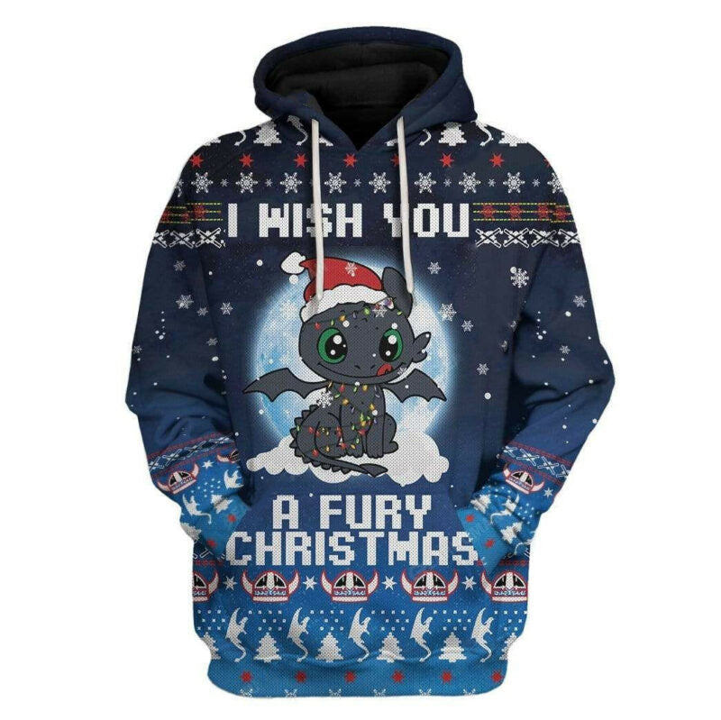 Disney Christmas Hoodie Toothless I Wish You A Fury 3d Hoodie Zip Hoodie