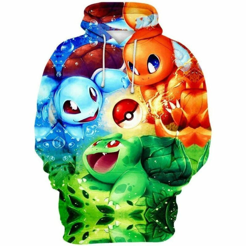 Fire Water Grass Pokemon Over Print 3d Hoodie Zip Hoodie