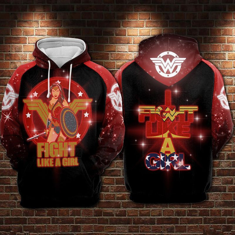 Wonder Woman Figth Like A Girl Over Print 3d Hoodie Zip Hoodie