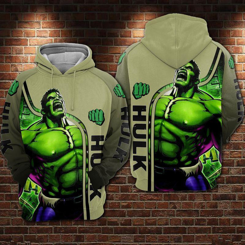 Marvel Hoodie The Incredible Hulk Angry Green 3d Hoodie Zip Hoodie