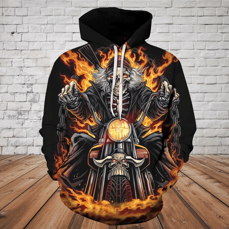 Skull Riding Skeleton 3d Hoodie Zip Hoodie