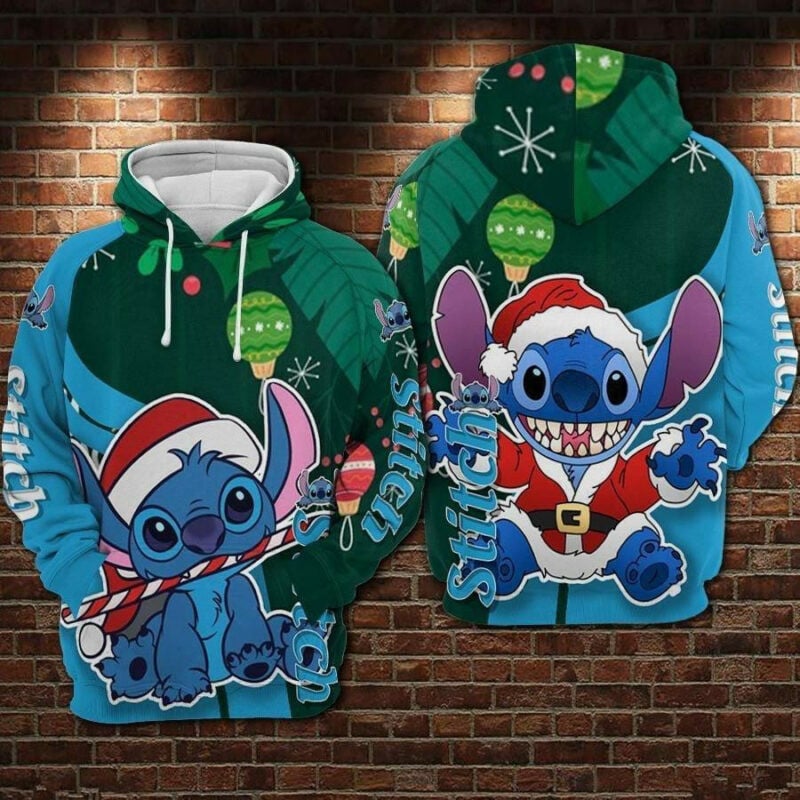 Disney Christmas Hoodie Stitch Biting Candy 3d Hoodie Zip Hoodie
