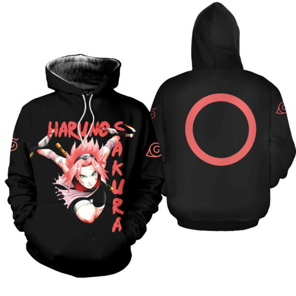 Naruto Haruno Sakura Clan Symbol Naruto Anime 2k866 Fan Gift Stylist Unisex Cartoon 3d Hoodie Zip Hoodie 2718