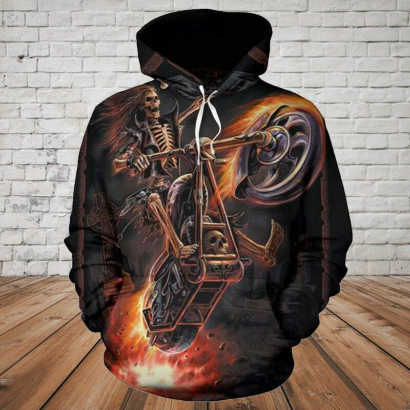 Riding Skeleton Skull Red 3d Hoodie Zip Hoodie