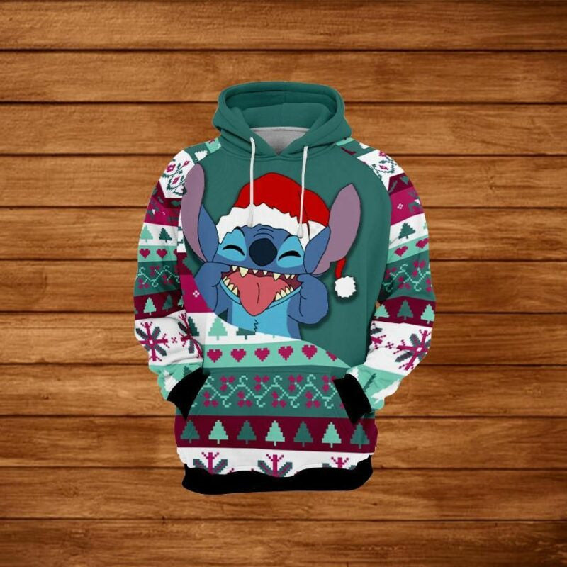Stitch Merry Christmas Cartoon Lilo And Stitch Over Print 3d Hoodie Zip Hoodie