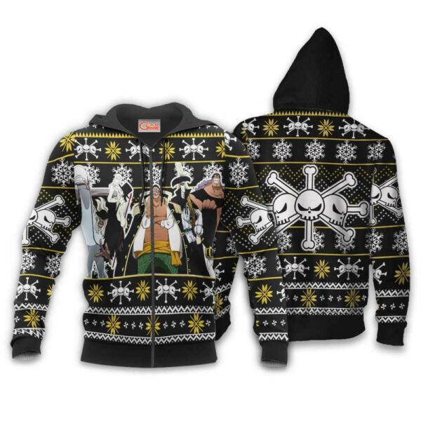 Blackbeard Pirates Ugly Christmas Sweater One Piece Anime 1k494 Fan Gift Stylist Unisex Cartoon Graphic Outfits Aop 3d Hoodie, Zip Hoodie 1496