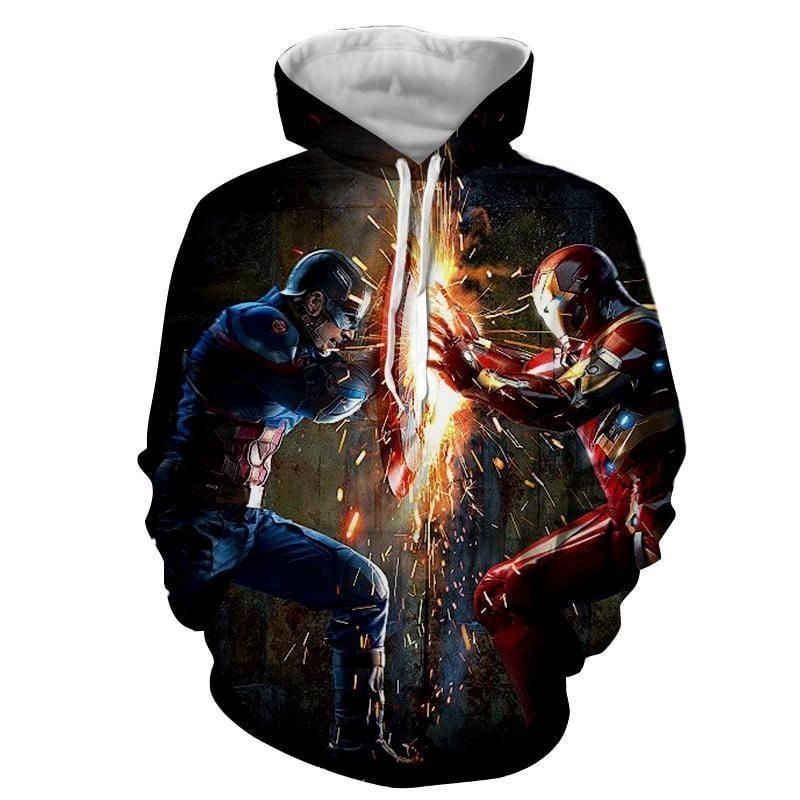 Civil War Avengers Marvel Ironman Captain America Over Print 3d Hoodie Zip Hoodie