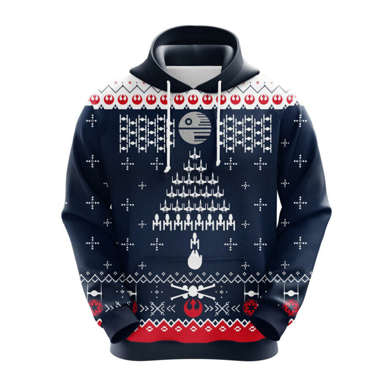 Christmas Ship Fight Star Wars Symbols Blue White 3d Hoodie Zip Hoodie