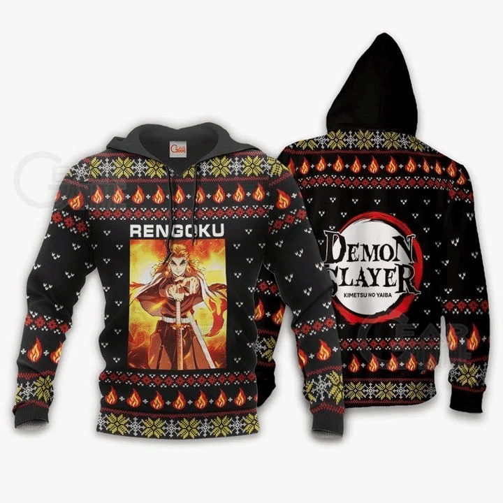 Kyojuro Rengoku Ugly Christmas Demon Slayer Anime Manga For Men And Women 3d Hoodie Zip Hoodie