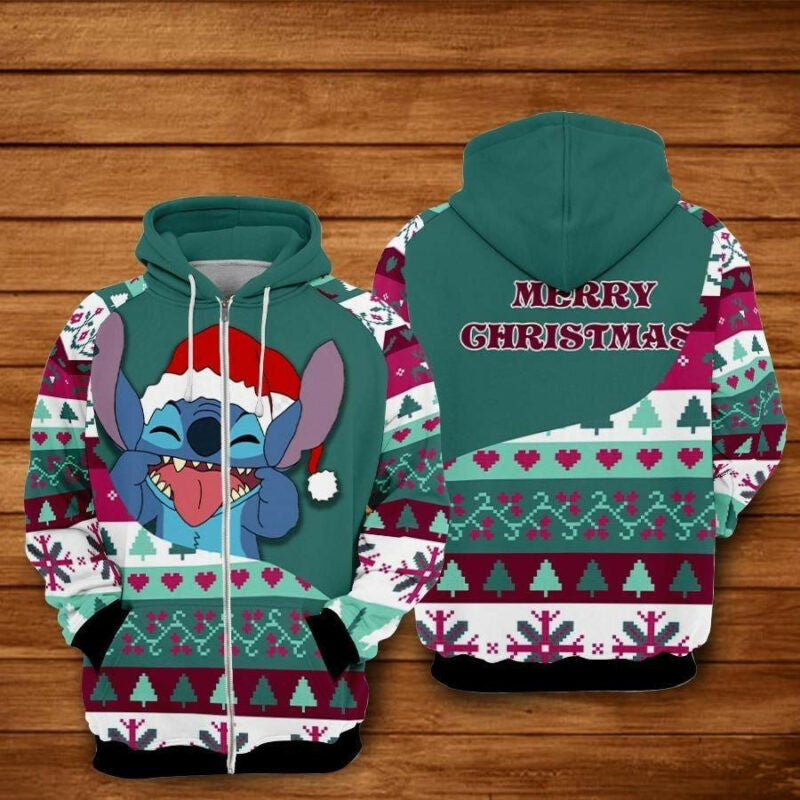 Disney Christmas Hoodie Stitch Merry Christmas Hoodie Zip Hoodie