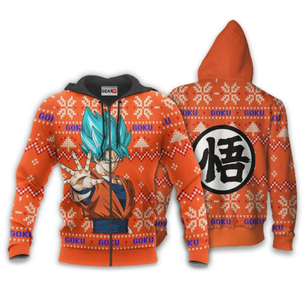 Goku Blue Ugly Christmas Dragon Ball Z Anime 1k341 Fan Gift Stylist Unisex Cartoon Graphic Outfits Aop 3d Hoodie, Zip Hoodie 1649