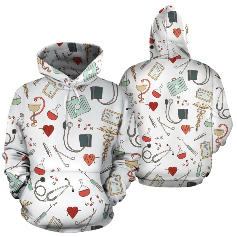 Nurse Hoodie White Medical Pattern 3d Hoodie Zip Hoodie