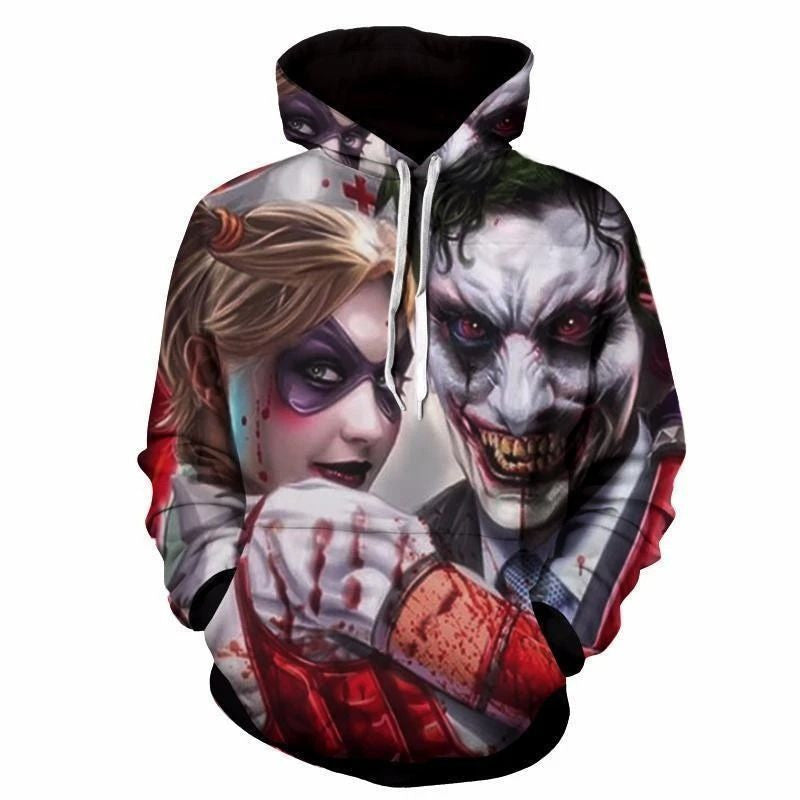 Halloween Joker And Harley Duo Over Print 3d Hoodie Zip Hoodie