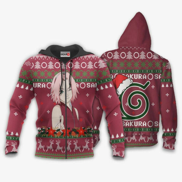 Haruno Sakura Ugly Christmas Naruto Anime 1k421 Fan Gift Stylist Unisex Cartoon Graphic Outfits Aop 3d Hoodie, Zip Hoodie 143