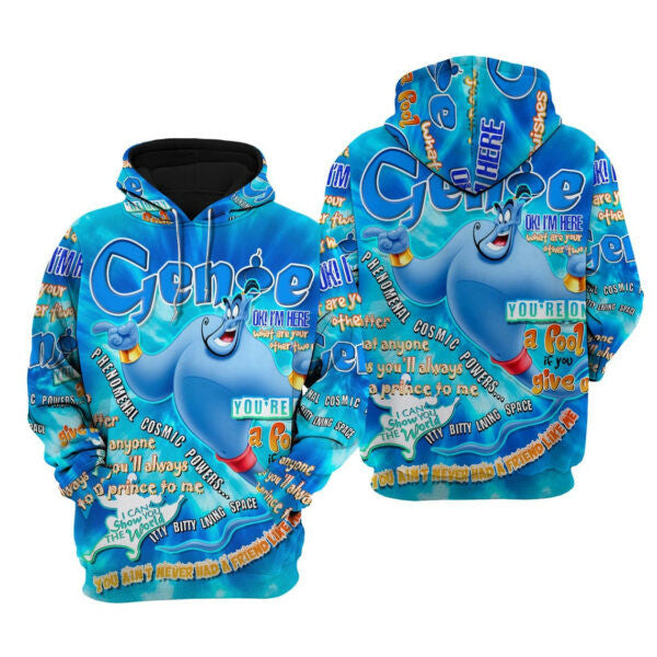 Aladdin Genie Words Pattern Disney Fan Gift Stylist Unisex Cartoon Graphic Outfits Aop Hoodie, Zip Hoodie 267