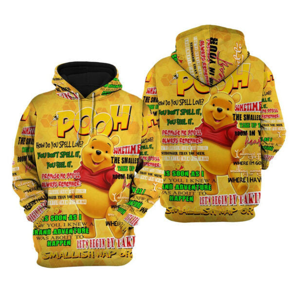 Winnie Pooh Punk Words Pattern Fan Gift Stylist Unisex Cartoon Graphic Outfits Aop Hoodie, Zip Hoodie 2221