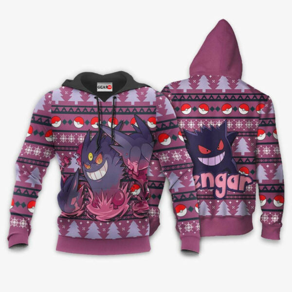 Gengar Ugly Christmas Sweater Anime Pokemon Manga 1k778 Fan Gift Stylist Unisex Cartoon Graphic Outfits Aop 3d Hoodie, Zip Hoodie 1415