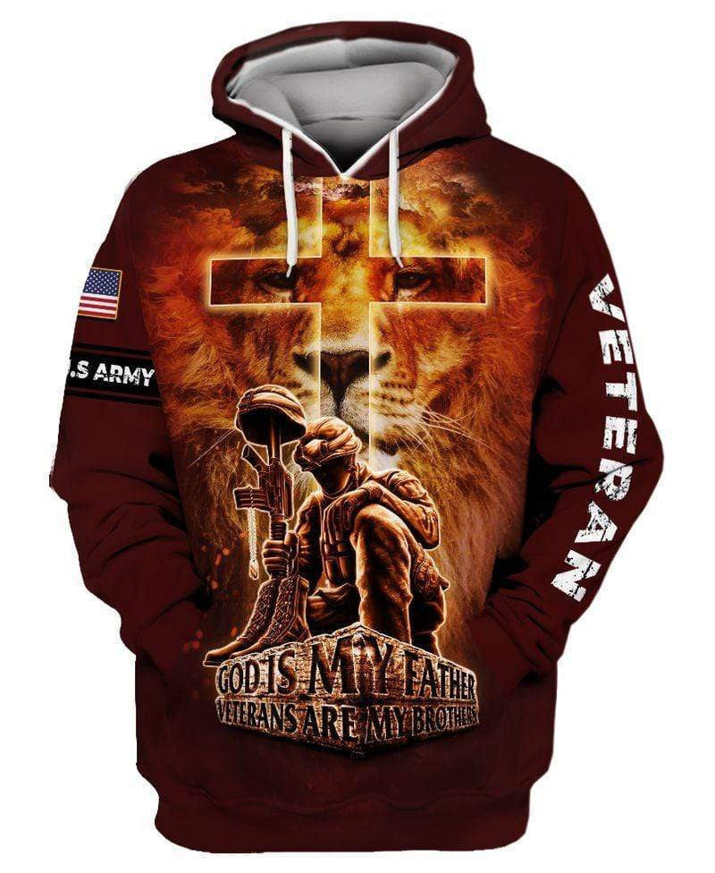 Military Gifts Cross Fire Lion Veteran God Is My Father Hoodie Zip Hoodie