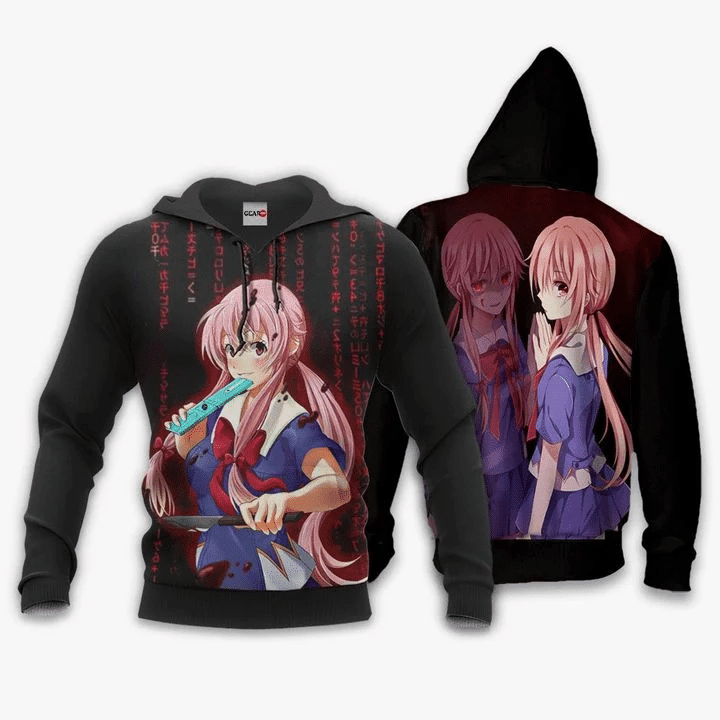 Yuno Gasai Anime Manga Future Diary Mirai Nikki 1 For Men And Women 3d Hoodie Zip Hoodie