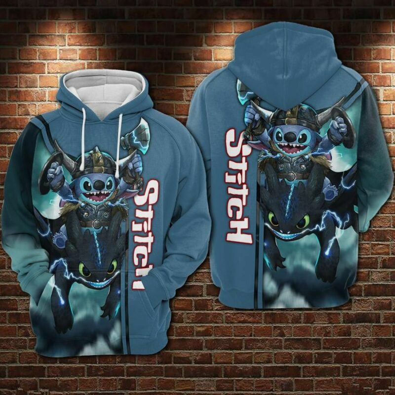 Nightfury And Stitch Over Print 3d Hoodie Zip Hoodie