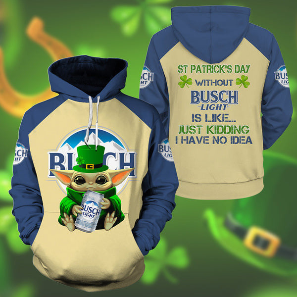 Yoda Busch Light St Patrick Day Hoodie, Gift For Fan 3d All Over Print Shirt Hoodie 2514