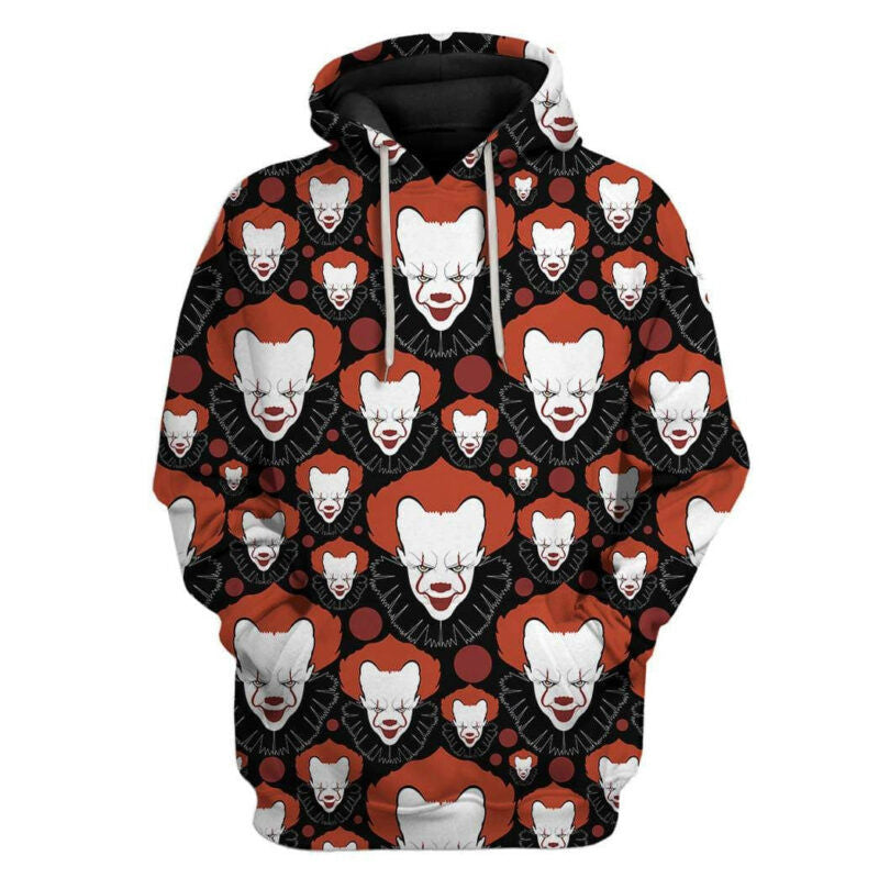 Halloween Hoodie Pennywise Face Pattern Black 3d Hoodie Zip Hoodie