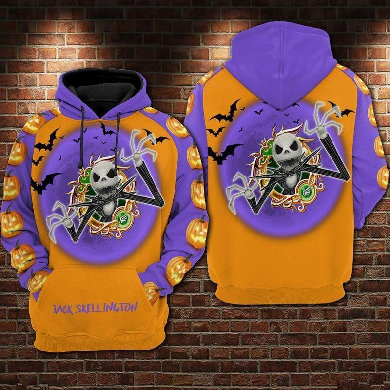 Disney Jack Skellington Halloween Theme Pumpkin Pattern 3d Hoodie Zip Hoodie