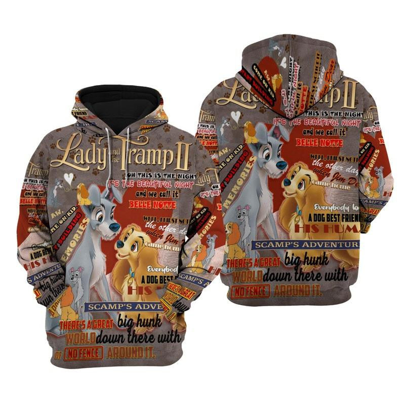 Disney Cartoon Lady And The Tramp, Disney Dogs, Disney Quotes All Over Print Hoodie, Zip Hoodie