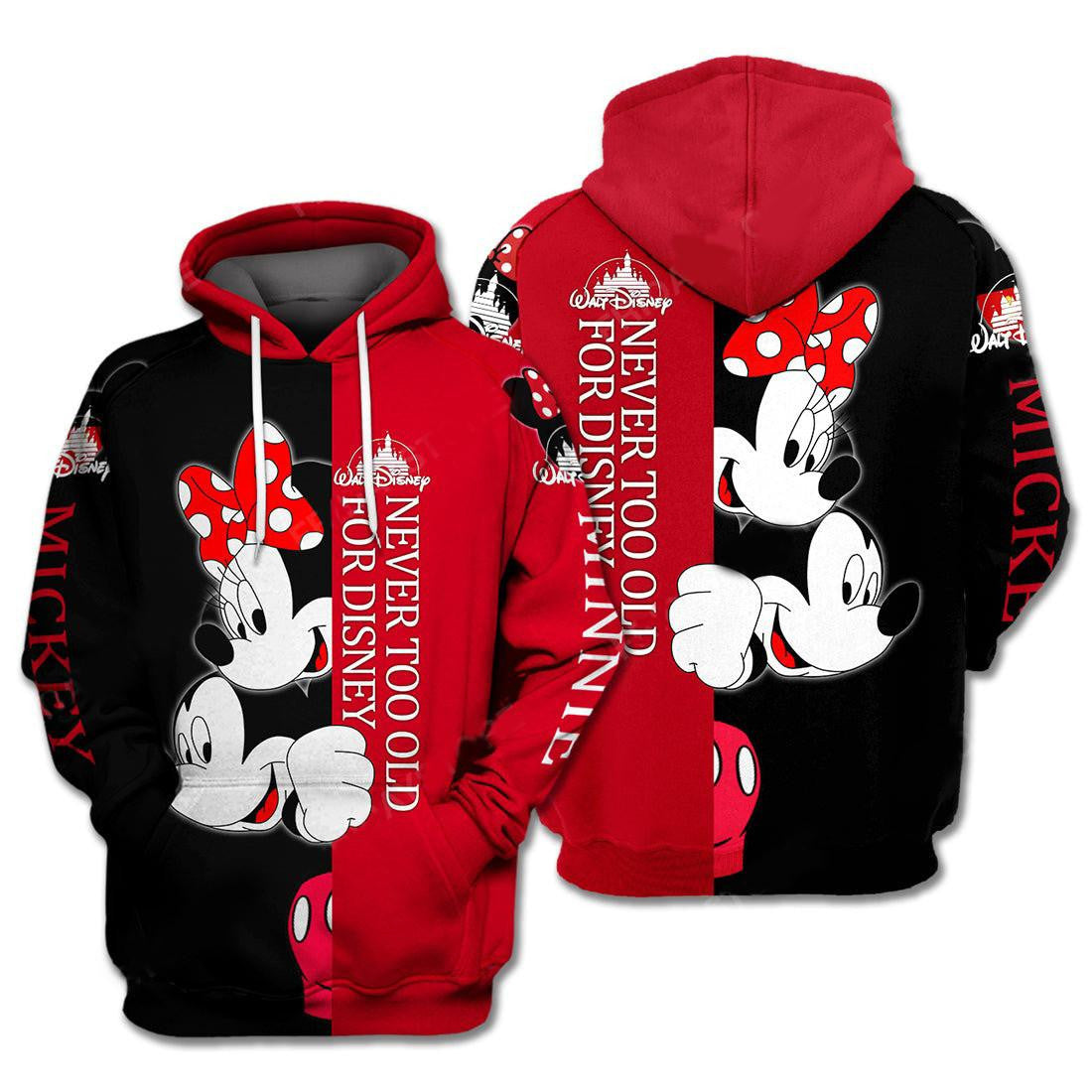 Disney Minnie And Mickey Mouse, Never Too Old For Disney Ver33 Aop Hoodie