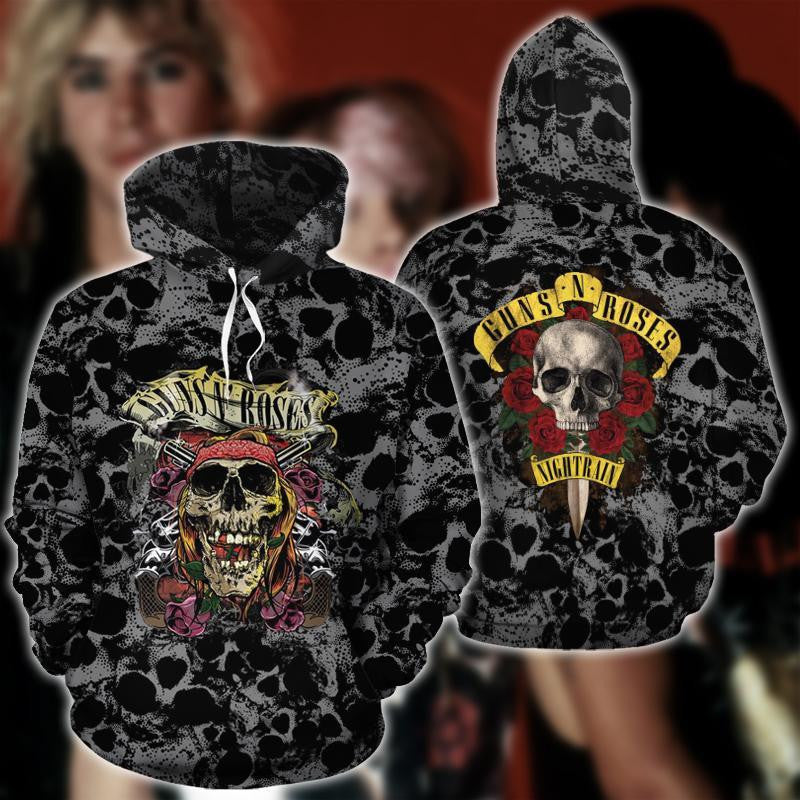 Guns N Roses Band Fan Gift, Guns N Roses Skull Pattern All Over Print Hoodie