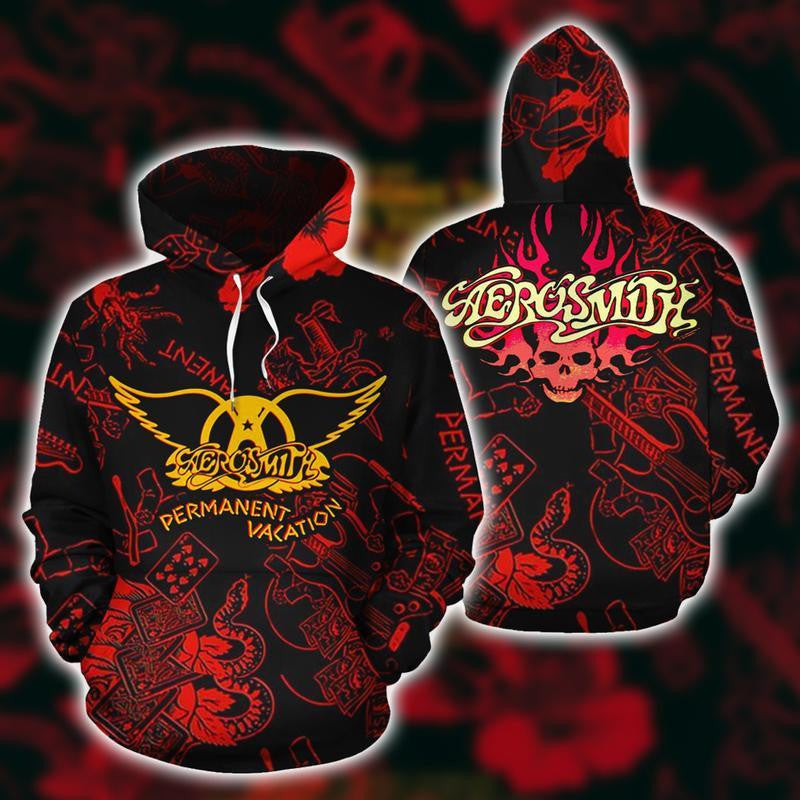 Aerosmith Band Fan Gift, Aerosmith Permanent Vacation Logo All Over Print Hoodie