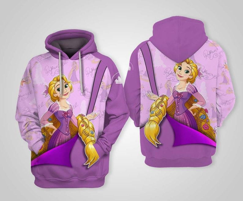 Disney Cartoon Fan Gift, Disney Princess Tangled Rapunzel All Over Print Hoodie, Zip Hoodie