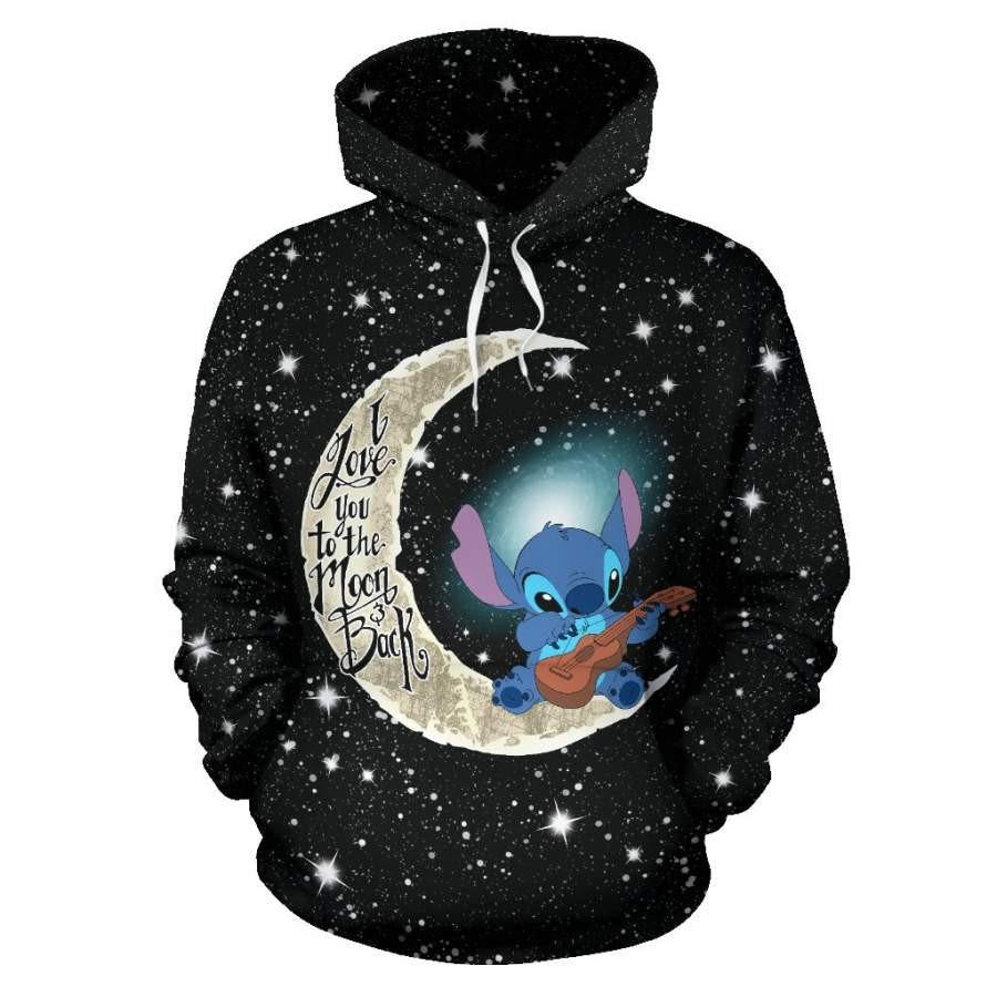 Lilo And Stitch Disney, Stitch Playing Guitar, I Love You To The Moon And Back Aop Hoodie