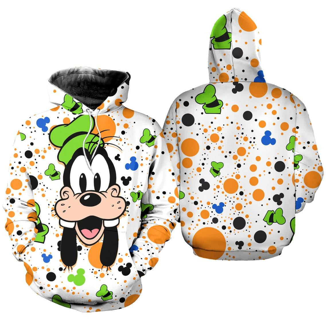 Goofy Dog Polkadot Pattern Disney Fan Gift Stylist Unisex Cartoon Graphic Outfits Aop Hoodie, Zip Hoodie