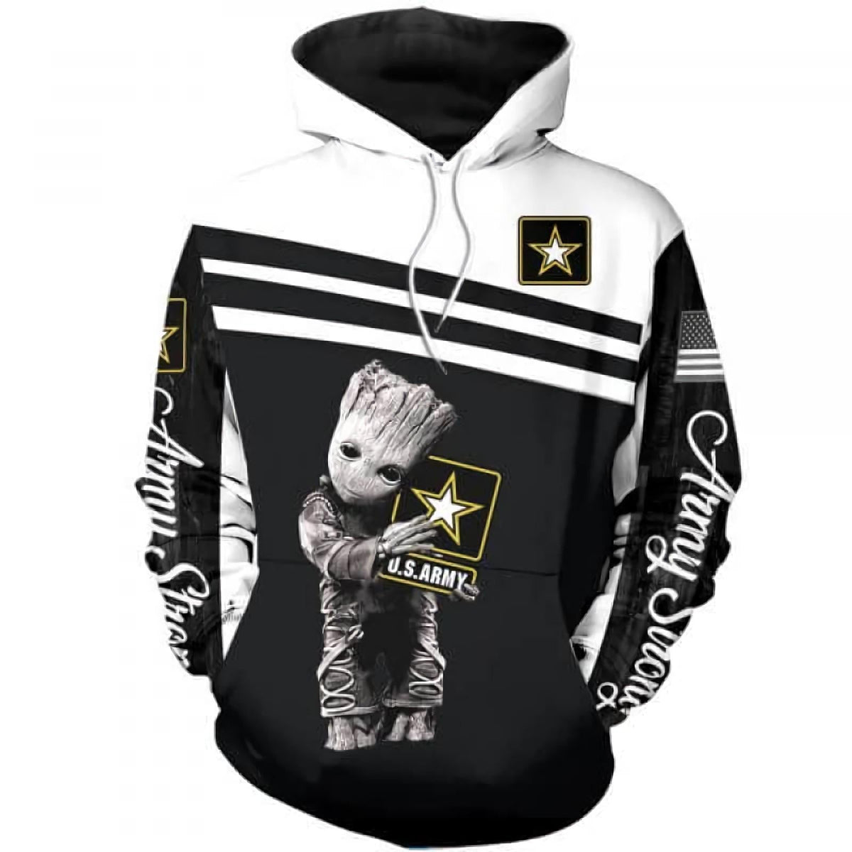 Baby Groot Marvel Comics, Us Army Groot All Over Print Hoodie