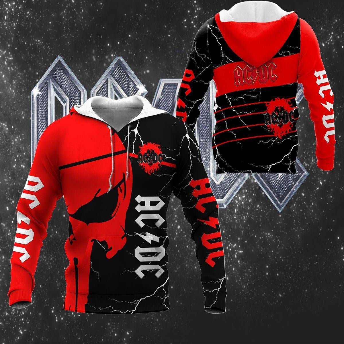 Ac/dc Music Band Fan Gift, Acdc Band Logo Skull All Over Print Hoodie, Zip Hoodie 879