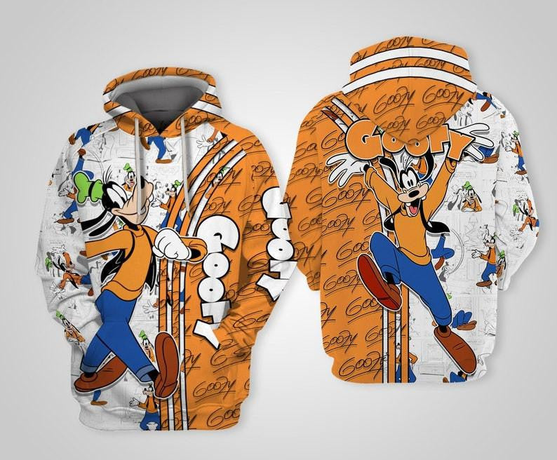 Disney Cartoon Goofy Dog, Funny Goofy Dog Signature All Over Print Hoodie, Zip Hoodie
