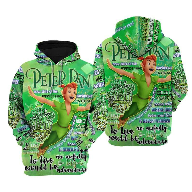 Disney Cartoon Peter Pan, Disney Fairies Peter Pan Punk Words Pattern All Over Print Hoodie, Zip Hoodie